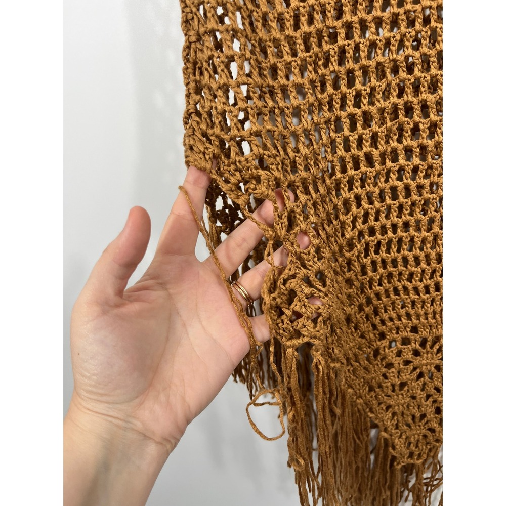 Womens Crochet Mini Dress ONE SIZE Brown Asymmetrical Fringe Western Boho Chic - Picture 3 of 6